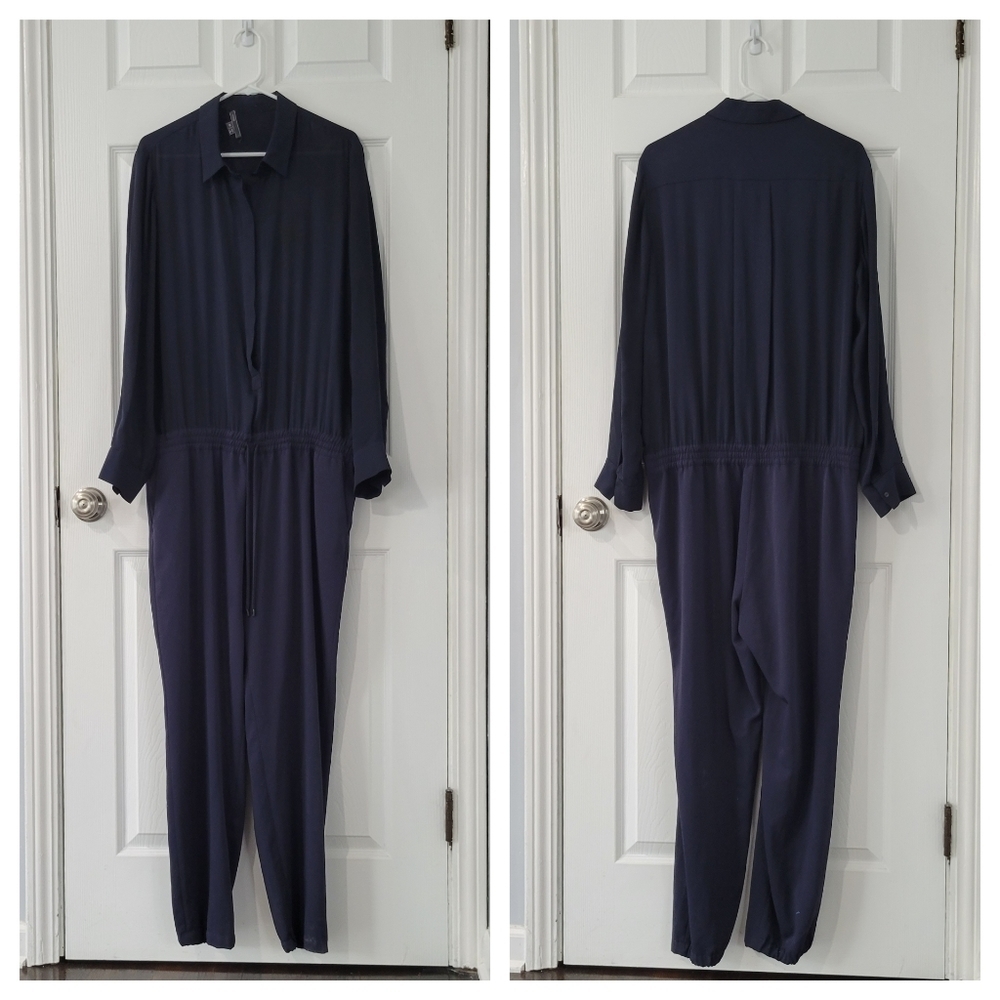 Vince Navy Tapered Leg Drawstring Jumpsuit